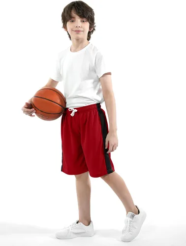 Vista 2 de Resinta Paquete de 4 pantalones cortos deportivos para niños, de baloncesto, de malla, de secado rápido, pantalones cortos de fútbol para el verano