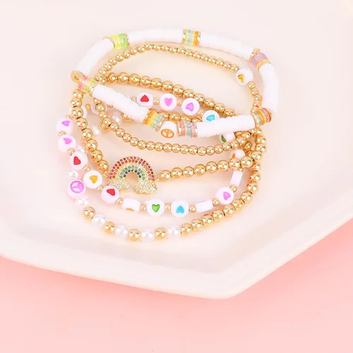 Vista 3 de Pink Bracelets Purple Bracelet Boho Multi-Layer Beaded Stacking, Versatile Strand Stretch Crystal Beads Wrap Slip-on Cuff Bangle Set, Cute