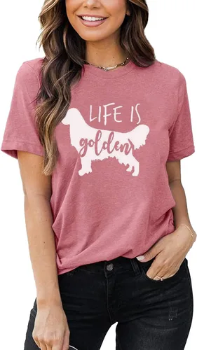 Vista 5 de Life is Golden - Camiseta de manga corta para mujer, diseño de perro lindo y mamá