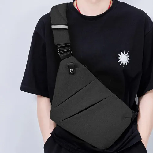 Vista 2 de chinatera Bandoleras antirrobo, bolsa de bolsillo personal para hombres y mujeres, mochila de viaje casual, Negro