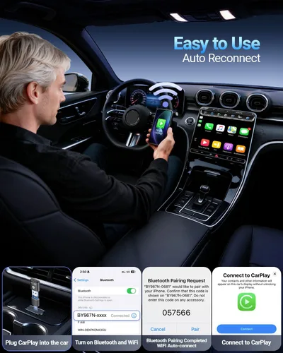 Vista 8 de Adaptador inalámbrico CarPlay para iPhone 2026 actualizado (negro)