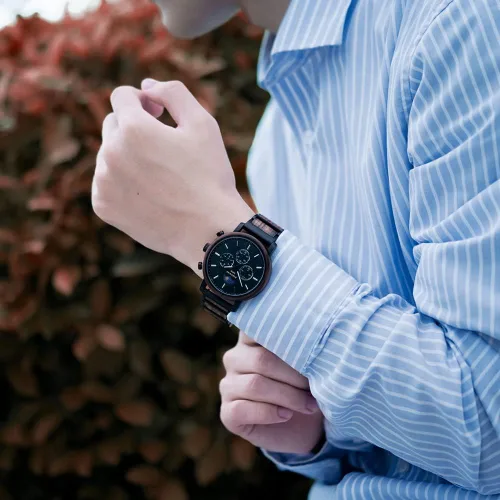 Vista 4 de 2win Reloj de madera personalizado para hombres, marido, reloj de pulsera de madera grabado personalizado con patrón de conversión de día y noche