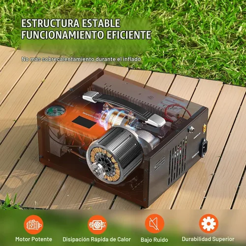 Vista 3 de Compresor de aire PCP 4500Psi/30Mpa, bomba de llenado rápido sin aceite de 300 W con apagado automático, doble potencia 12 V CC y 110 V CA