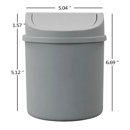 Vista 2 de Mini bote de basura de plástico con tapa abatible, bote de basura pequeño de 0.7 galones, color gris