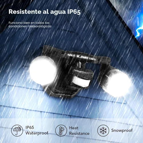 Vista 8 de OREiN Luz de seguridad con sensor de movimiento para exteriores, luz LED reflectora de doble cabeza ajustable, 3 modos