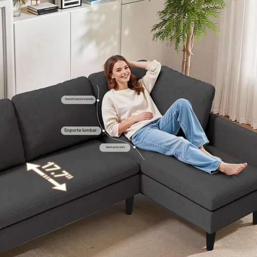 Vista 7 de Gizoon Sofá modular modular en forma de L, sofá cama moderno de 4 asientos con módulos desmontables, tela de tela de rizo, 6 patas para sala de Gris