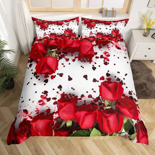 Vista 7 de Juego de funda de edredón con diseño floral de rosas arcoíris para niños, niñas y mujeres, funda de edredón colorida para parejas, enamorados, día