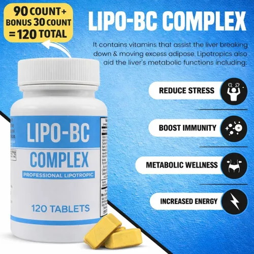 Vista 5 de Lipo BC, Lipo B-Complex 90 Tabletas. Nueva etiqueta con mejor por fecha, Misma fórmula.