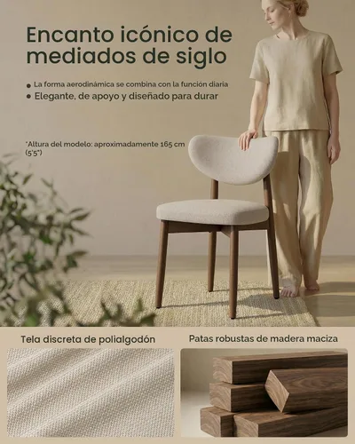Vista 4 de VASAGLE Juego de 2 sillas de comedor de madera, sillas de cocina tapizadas Cappuccino Beige