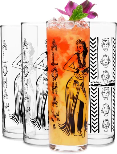 Vista 7 de Libbey Juego de 4 vasos altos para cóctel Tiki de bambú, vasos icónicos de 16 oz, vasos modernos para cócteles Highball
