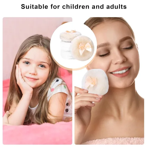 Vista 4 de 4 esponjas grandes y esponjosas, blancas para polvo facial, ultra suave, esponjas de maquillaje lavables y reutilizables (blanco y beige)