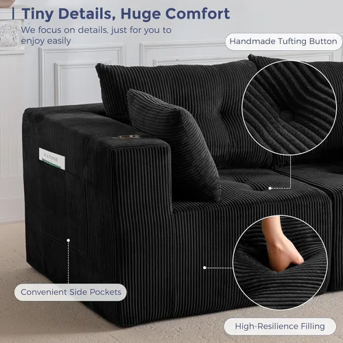 Vista 7 de MAXYOYO Sofá modular seccional, sofá biplaza sin hueso para sala de estar, sofá en una caja, silla acogedora tapizada con artesanía copetuda,