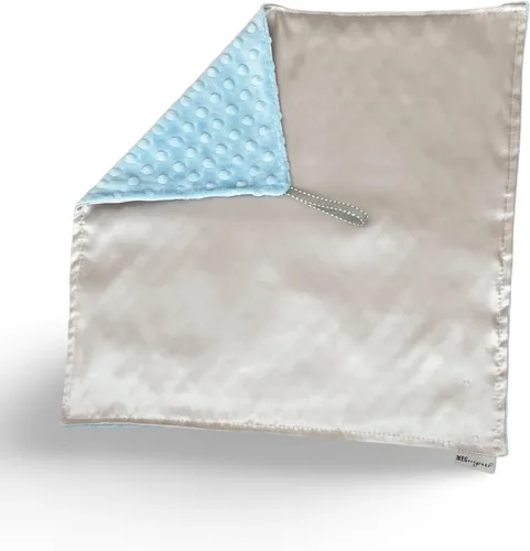 Vista 3 de MEG ORIGINAL Satin and Minky Dot - Manta de seguridad para bebé con lazo (plata/azul)