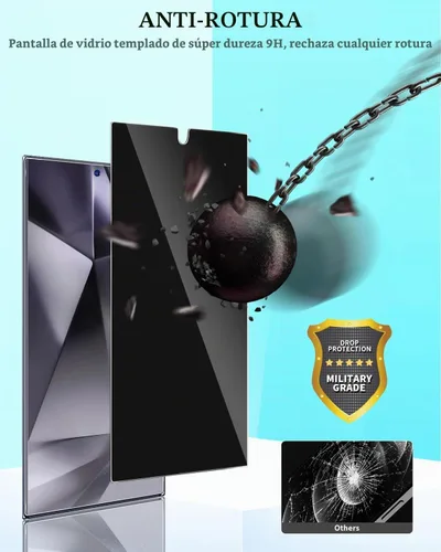 Vista 6 de Protector de pantalla de privacidad compatible con Samsung Galaxy S24 Ultra, vidrio templado con protector de lente de cámara, compatible