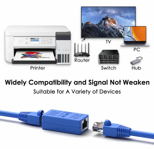Vista 2 de Adaptador de extensor de cable Ethernet RJ45, conector LAN, acoplador de línea hembra a hembra (azul, paquete de 6)