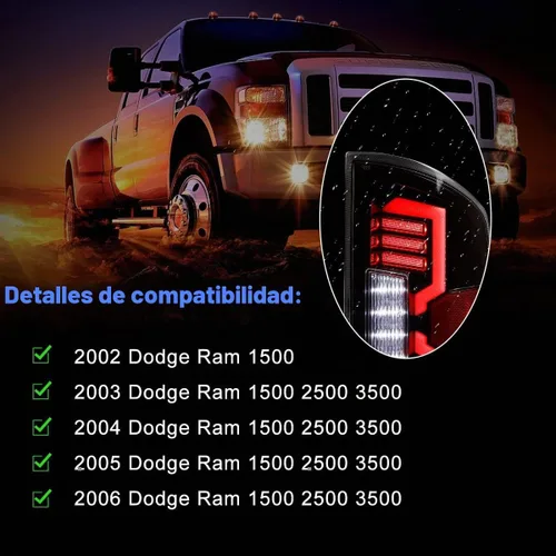 Vista 4 de Luces traseras secuenciales LED para Dodge Ram 1500 2002-2006 y Dodge Ram 2500 / 3500 2003-2006, conjunto de luces traseras LED completas con Claro