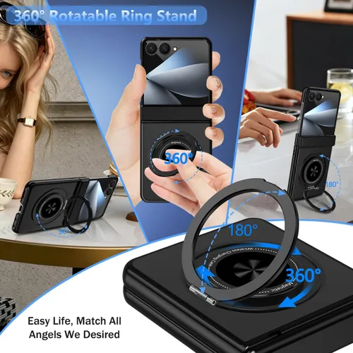 Vista 4 de Hekodonk Funda para Galaxy Z Flip 8 con soporte giratorio de 360º, compatible con MagSafe, protector de pantalla frontal, soporte de anillo Todo