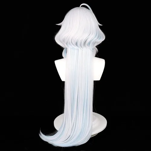 Vista 7 de Peluca de disfraz para Fontaine Furina Focalors Cosplay Pelucas Mujeres Anime Fiesta Cabello con Flequillo Azul Reflejos