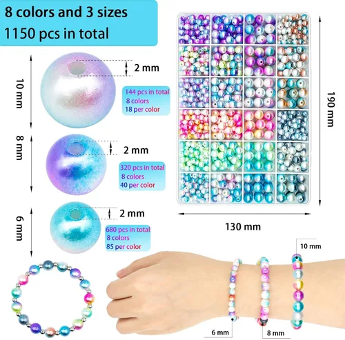 Vista 2 de 1150 cuentas de perlas de imitación de sirena degradadas para manualidades, cuentas de perlas de imitación ABS de imitación, arcoíris, varios