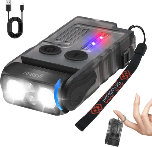 Vista 11 de BORUIT V20 - Linterna pequeña y potente con cabeza giratoria de 180°, súper brillante con luz lateral de mazorca, linternas recargables USB C