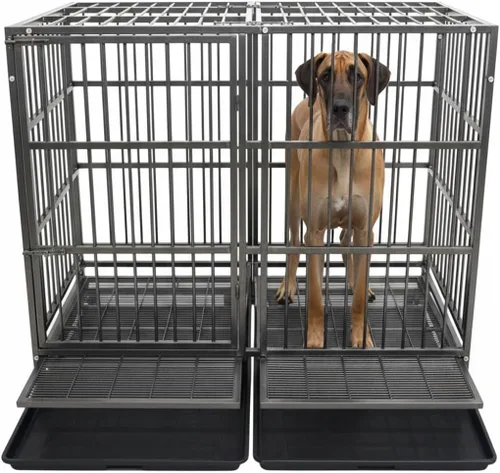 Vista 12 de KOKOTANGS Jaula de 38 pulgadas para perros grandes, perrera de acero indestructible a prueba de escape con ruedas para perros de alta ansiedad