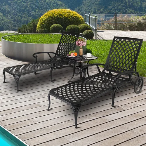 Vista 2 de Outvita Sillas de salón para exteriores, patio reclinable de aluminio fundido con respaldo ajustable y ruedas giratorias para patio trasero, porche