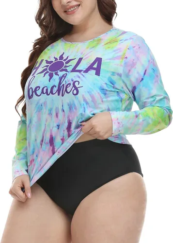 Vista 4 de HDE Camiseta de natación de manga larga de secado rápido UPF 50 para mujer, talla grande