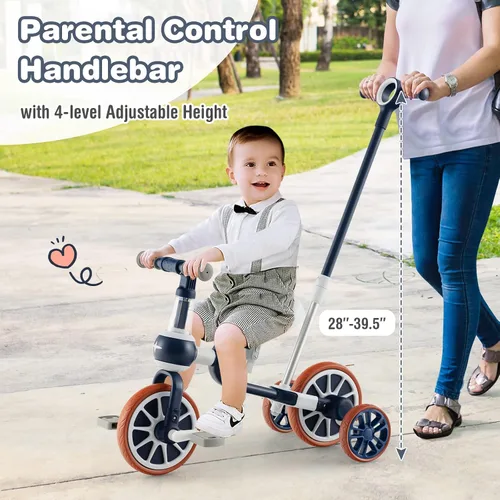 Vista 4 de BABY JOY Triciclo 4 en 1 para niños de 2 a 4 años, triciclo de equilibrio para niños con asiento ajustable y mango de empuje, pedales extraíbles