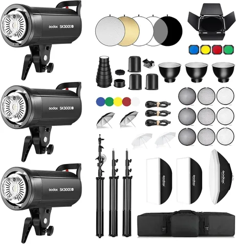 Vista 10 de Godox 2 x SK300II Studio Flash Strobe Kit: 2.4G 600Ws Speedlite Flash Monolight con soporte Bowens para fotografía de estudio, fotografía