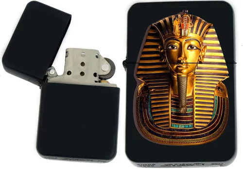 Vista 20 de Faraón, egipcio, tutankamón, cleopatra, ojo de Horus, pirámides-Ankh, leona-diosa única coleccionable s Infinity negro mate encendedores a prueba