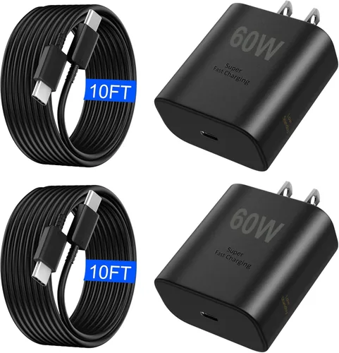 Vista 7 de Cargador USB C súper rápido de 60 W, cargador tipo C, bloque de carga rápida para teléfono Android con cable de carga rápida USB C de 10 pies