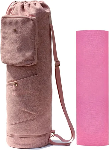 Vista 8 de ESVAN Bolsa para esterilla de yoga con múltiples bolsillos. Bolsa de transporte con cordón para esterilla de yoga, Pilates, ejercicio. Bolsa