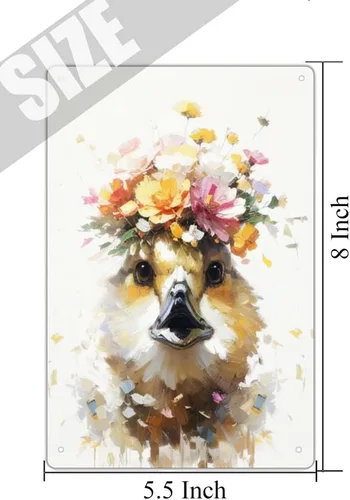 Vista 5 de Zomyto Letrero de metal de pato para decoración de pared de animales, regalo para amantes de los patos, bonito arte de pared floral, decoración