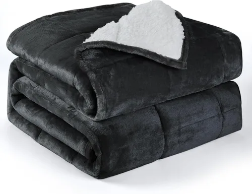 Vista 8 de Alomidds Manta con Peso para Adultos, Tamaño Twin 12 lbs Mantas con Peso, Manta Pesada con Forro Polar Suave y Brillante Reversible y Sherpa Cálido