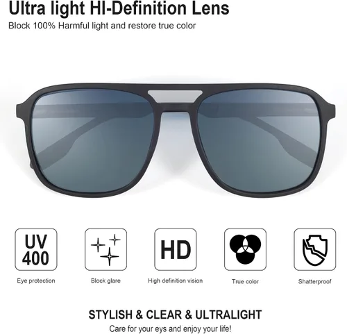 Vista 5 de OYS Lentes de sol retro para hombres y mujeres, polarizados, lentes de aviador, ligeros TR90, marco TAC, protección UV