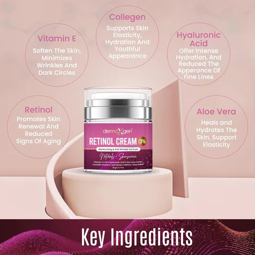 Vista 5 de Crema de retinol – 3% (porcentaje) crema de retinol para cara con ácido hialurónico – Crema facial antienvejecimiento para líneas finas y arrugas