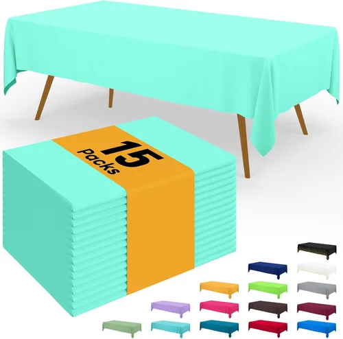 Vista 140 de Smiry - Juego de 6 manteles desechables, 54 x 78 pulgadas, manteles impermeables rectangulares para fiestas, cubierta de mesa de plástico
