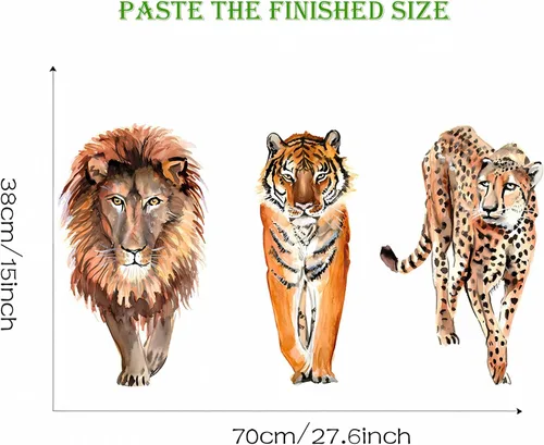Vista 6 de Calcomanías de pared con diseño de tigre león y leopardo, calcomanías de pared extraíbles de vinilo extraíble para sala de estar, dormitorio