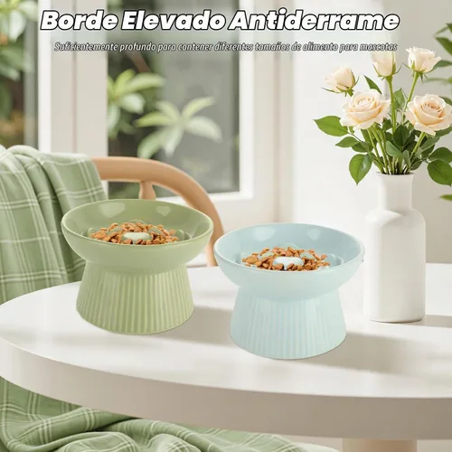 Vista 6 de ABuff Paquete de 2 comederos lentos elevados para gatos, plato elevado de alimentación lenta para gatos y perros pequeños, cuenco de cerámica
