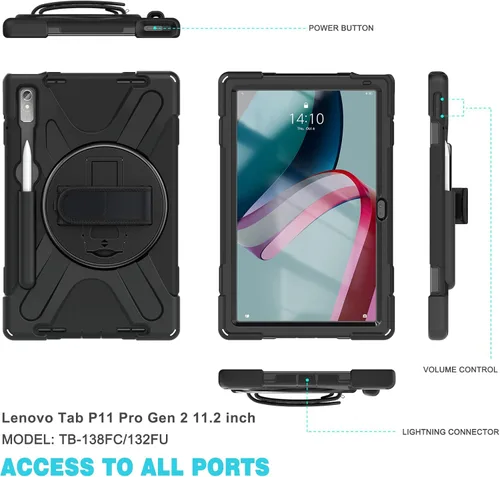 Vista 8 de Junfire Funda resistente a prueba de golpes para Lenovo Tab P11 Pro Gen2 de 11.2 pulgadas (TB-132FU/TB-138FC) 2022, funda resistente de servicio