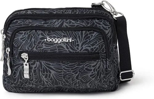 Vista 23 de Baggallini Bolsa cruzada pequeña con triple cremallera para mujer, 8 x 6 pulgadas, ligera, convertible