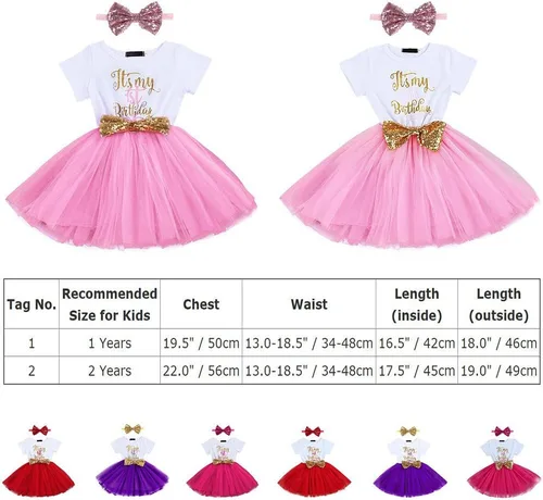 Vista 7 de Vestido de tutú de tul con lazo de lentejuelas para recién nacido, con corbatín y texto en inglés "It's My 1st2nd Birthday" para la fiesta