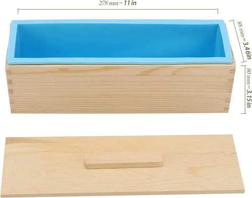 Vista 2 de Juego de 3 moldes de jabón de silicona de 42 onzas, kit de moldes de barra rectangular para hacer jabón con cajas y tapas de madera, moldes de jabón