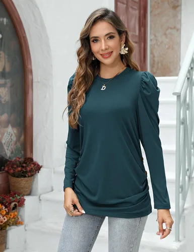 Vista 5 de Camisas de maternidad para mujer, cuello cuadrado, manga larga abombada, linda, casual, blusas, ropa de otoño