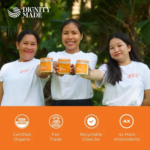 Vista 3 de Dignity Coconuts Aceite de coco crudo - Aceite de coco 100% orgánico sin refinar - Frasco de vidrio de 4 onzas líquidas - Centrífuga extraída