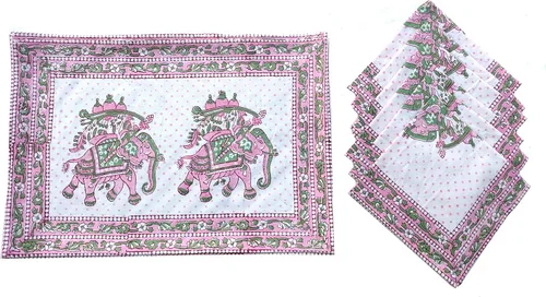 Vista 9 de Juego de 6 manteles individuales 100 % algodón estilo indio para mesa de comedor y servilletas (azul 1)
