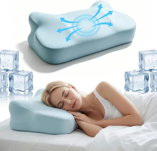 Vista 9 de Almohada cervical para el cuello para aliviar el dolor, almohadas ortopédicas de contorno de espuma viscoelástica refrescante para dormir de espalda