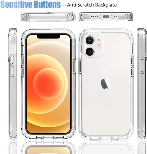 Vista 5 de Funda para iPhone 12 Mini con protector de pantalla de vidrio templado, protección de cuerpo completo transparente 360 + TPU suave a prueba