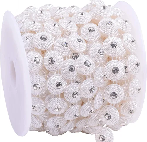 Vista 11 de KAOYOO Cinta con diamantes de imitación, 10 yardas con perlas de imitación, rollo de cuentas florales de perlas sintéticas para vestidos de boda