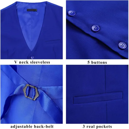 Vista 6 de HISDERN Chaleco de traje para hombre con 3 bolsillos para traje o esmoquin